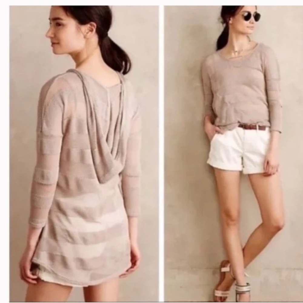 Anthropologie Saturday Sunday Knit Lightweight Hooded Sweater Taupe XS NWT